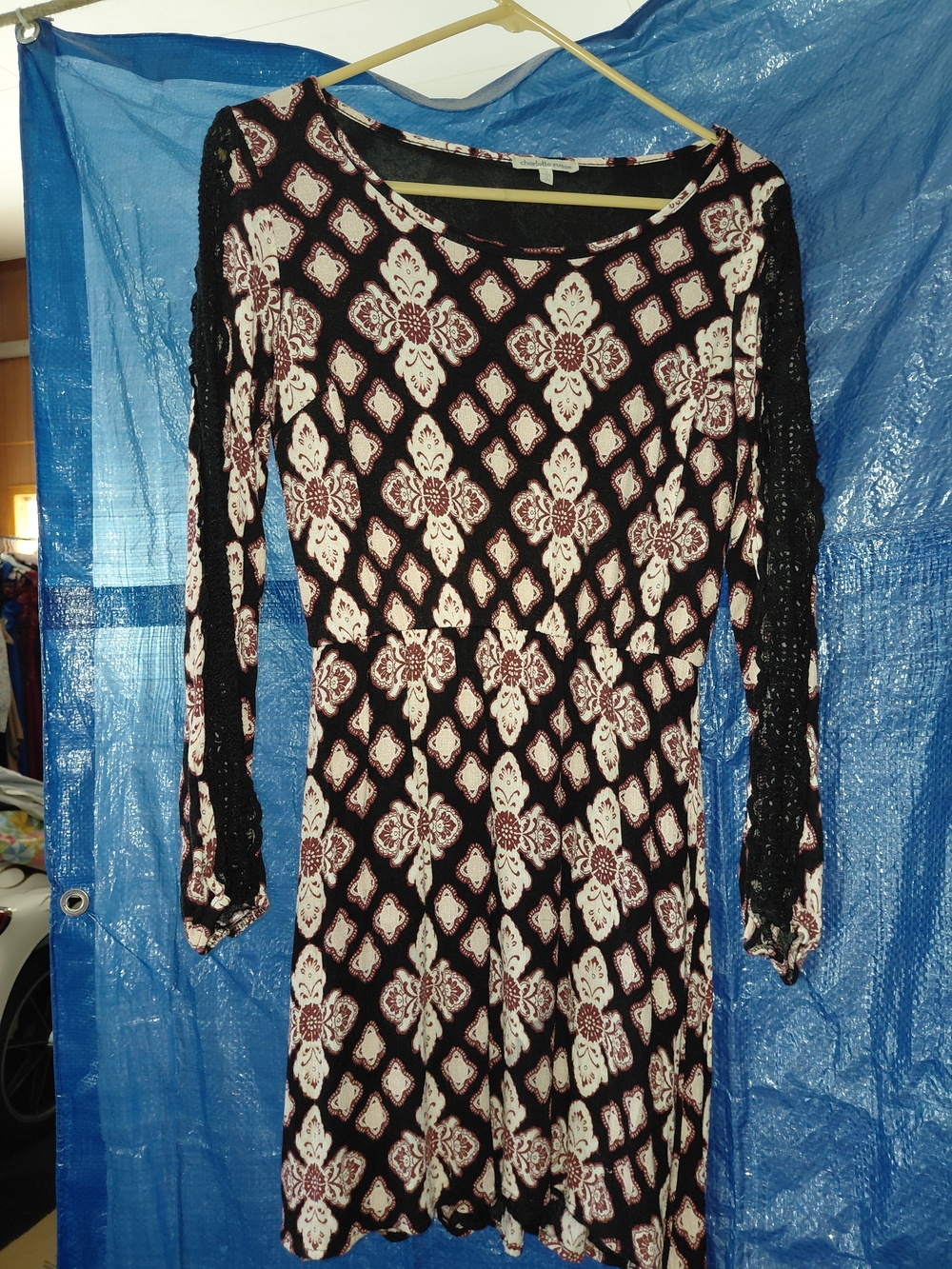 Charlotte Russe Black & White Long-Sleeve Patterned Dress